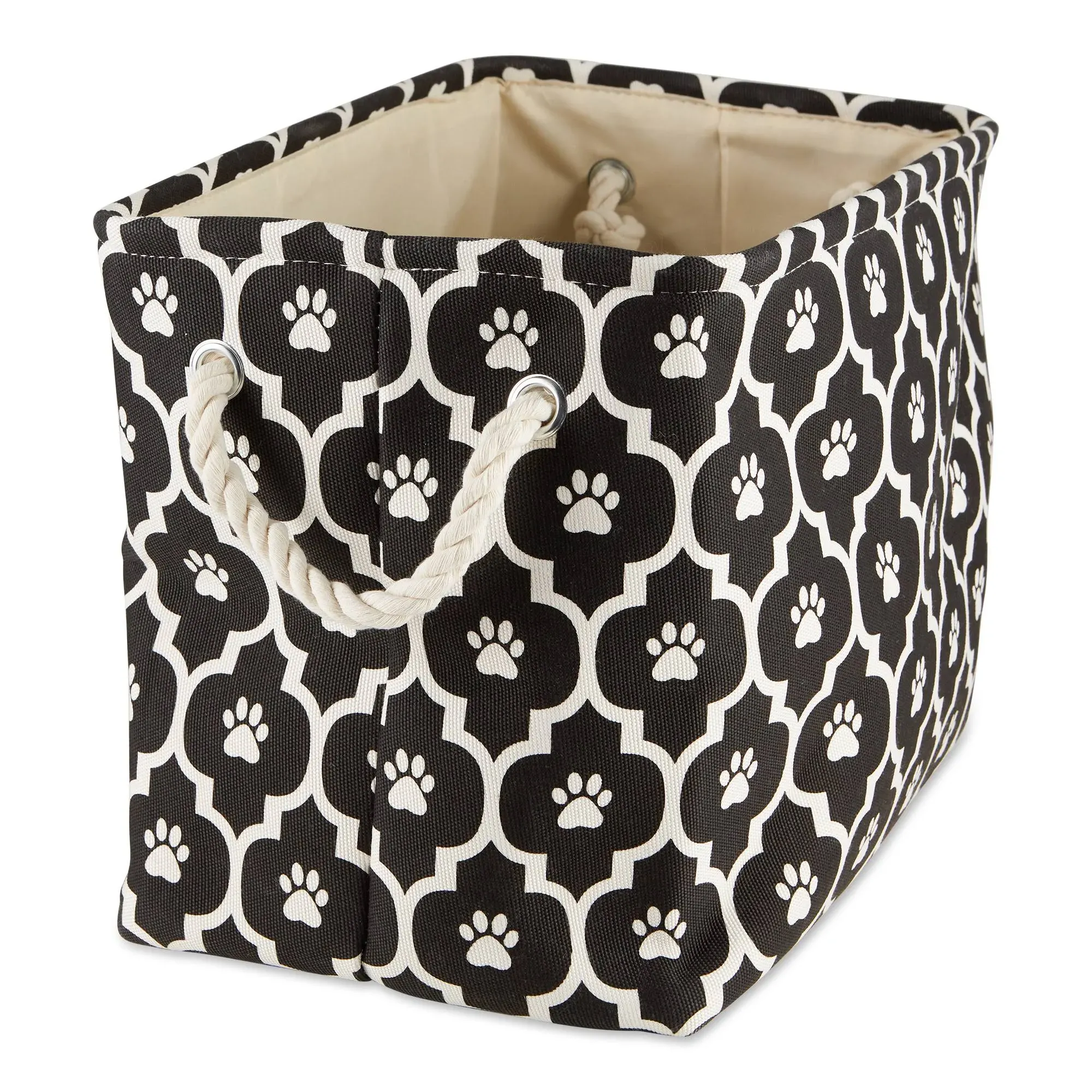 Polyester Pet Bin Lattice Paw Black Rectangle Small