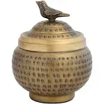 Hammered Brass Container with Bird Finial