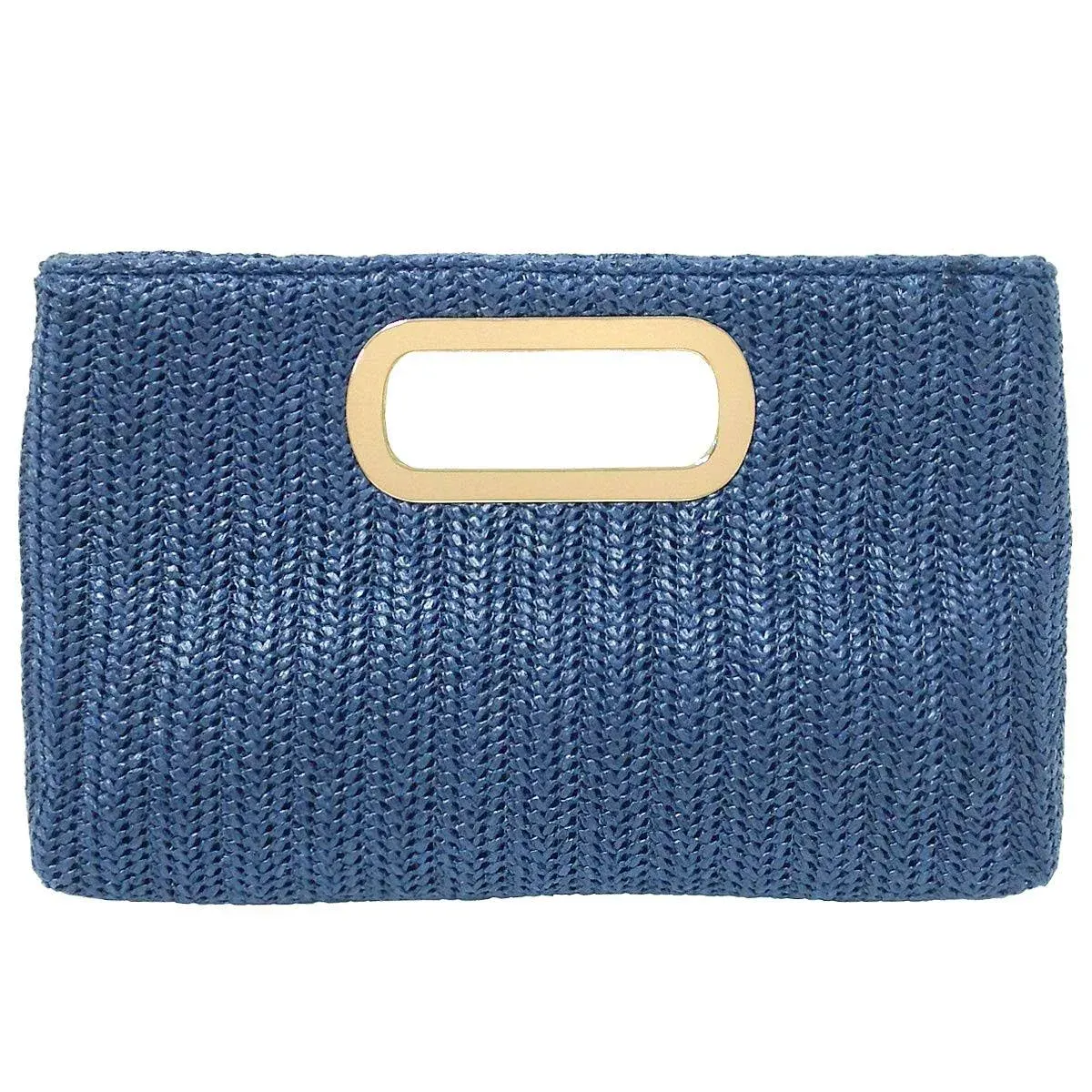 Top Handle Straw Clutch (Navy)