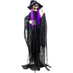 Haunted Hill Farm Life-Size Scary Talking Witch Prop with 72&#034; Standing Witch