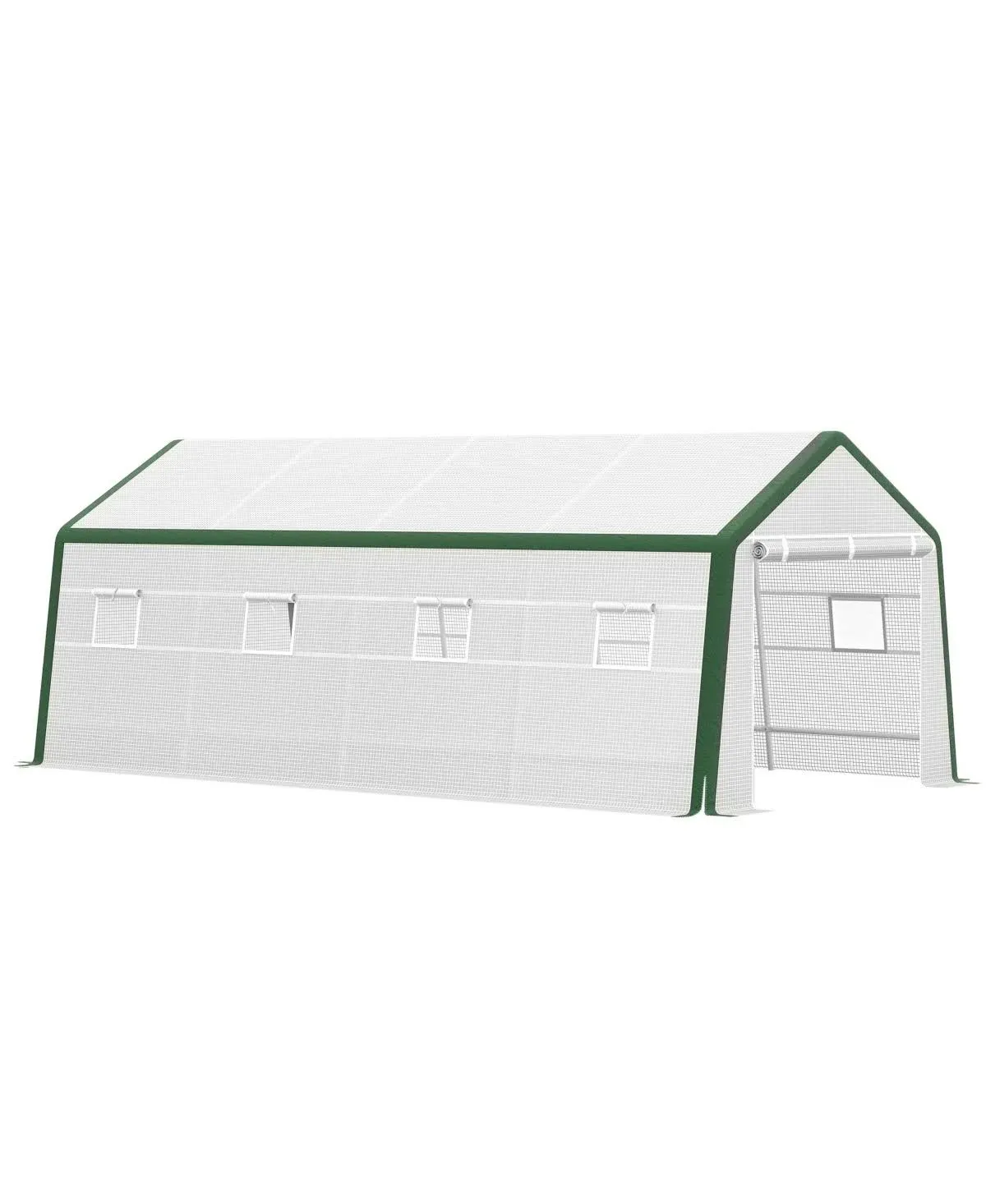 20&#39; L x 10&#39; W x 8&#39; H Heavy-duty Greenhouse Walk-in Hot House with Windows and Roll Up Door, PE Cover, Steel Frame, White