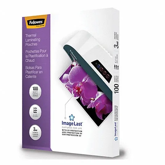 FELLOWES Laminating Pouch: Hot Lamination, 11 1/2 in Lg, 9 in Wd, 3 mil Thick, 52454, 100 PK