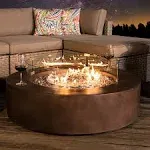 COSIEST Outdoor Round Propane Fire Pit w Wind Guard and Fire Glass