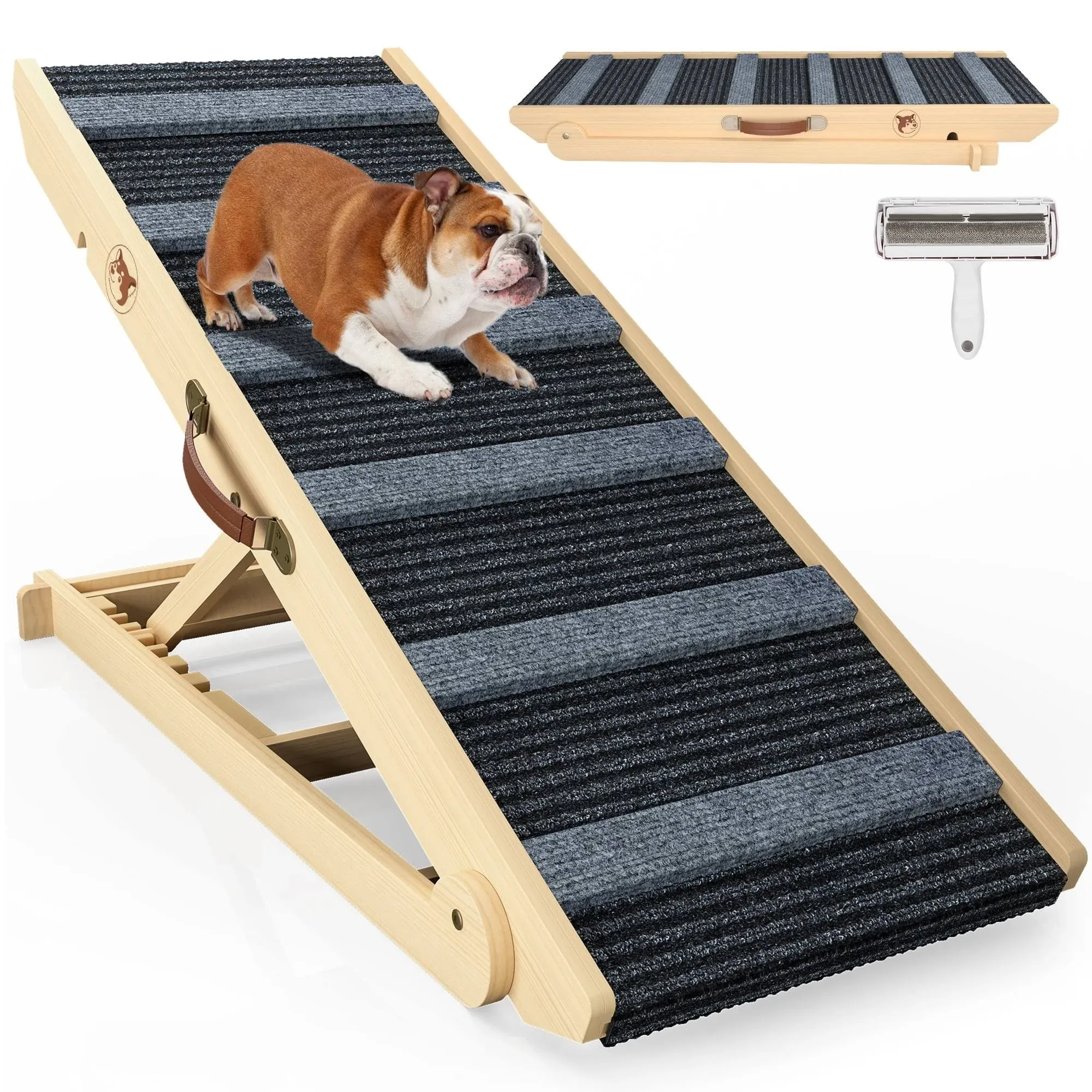 Dog Ramp Portable Wooden Pet Ramp Adjustable Folding for Couch Small Dogs