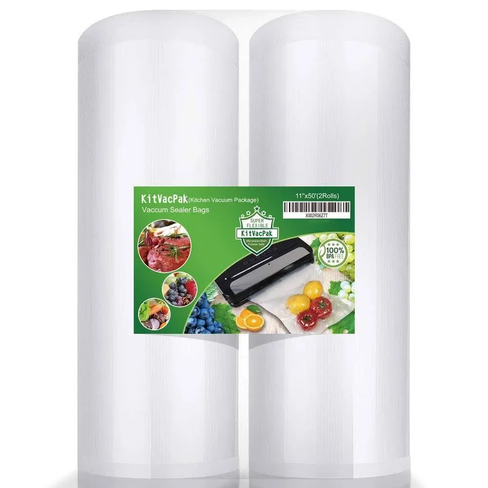 11x50 2 Pack Vacuum Sealer Bags Rolls with BPA Free and Heavy Duty,Commercial Grade Vacuum Seal Freezer Bags Rolls Compatible with Any Type Vacuum Sealer