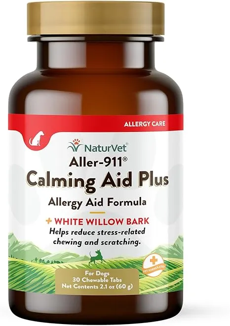 Natur Vet Aller 911 Calming Aid Plus Allergy Aid With White Willow Bark Chewable Tabs For Dogs