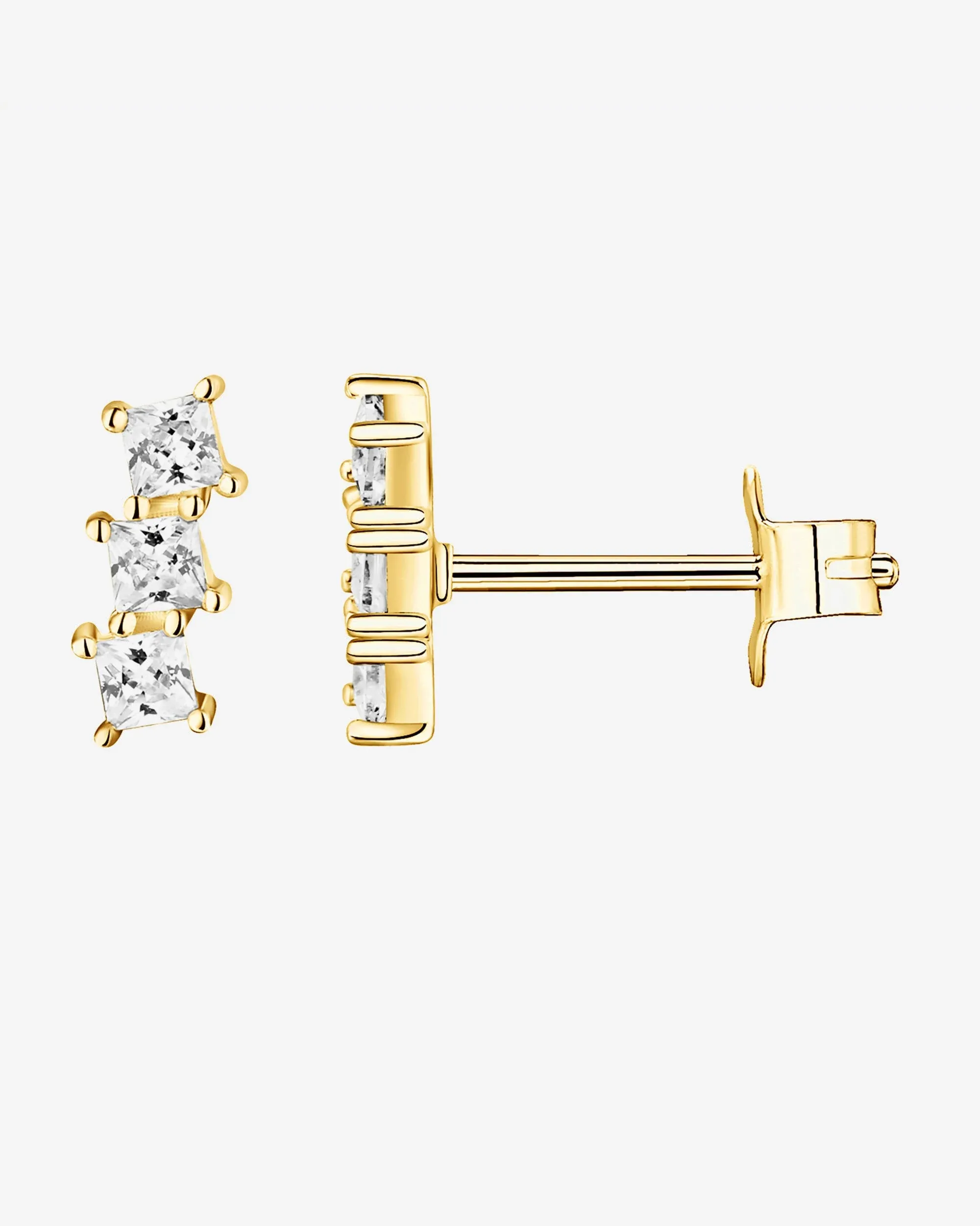 Bar Princess Cut Gold Stud Earrings for Women by PAVOI