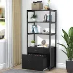 Tribesigns Bookcase Bookshelf with 2 Drawers, 4-Tier Modern File Cabinet in Rustic, Lateral Filing Cabinet Accommodate Legal / Letter / A4 Size for