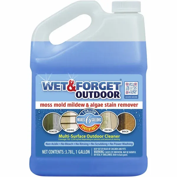 Wet & Forget No Scrub Outdoor Cleaner For Easy Removal Of Mold, Mildew And Algae Stains, Bleach-Free Formula, 1 Gallon Concentrate - Ships To California Only, 128 Fluid OuncesWet & Forget No Scrub Outdoor Cleaner For Easy Re…