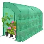 EAGLE PEAK 9.9x4.9x7.1 Outdoor Lean to Walk-in Greenhouse with Shelf, Gardening Wall Mounted Green House with Roll-up Zipper Entry Doors, Green