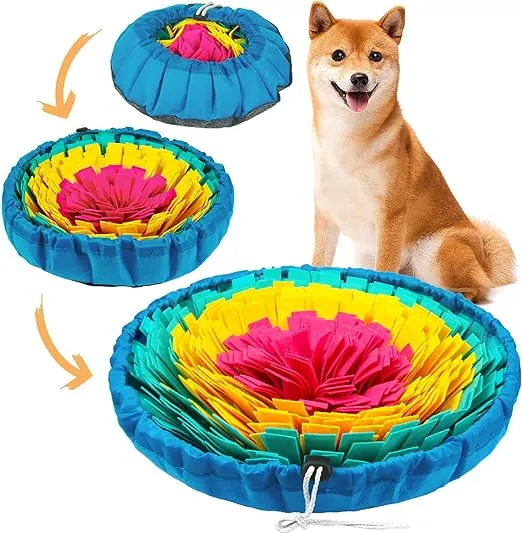 Vivifying Snuffle Mat for Dogs, Adjustable Dog Puzzle Toys Sniff Mat, Interactive Enrichment Toys for Slow Eating and Mental Stimulation (Red Yellow Blue)