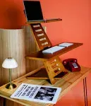 Sleekform Standing Desk Converter - Adjustable Height Walnut With Tote Bag 