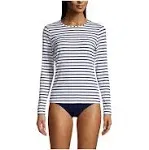 Lands' End Women's Long Crew Neck Long Sleeve Rash Guard UPF 50 Swim Tee