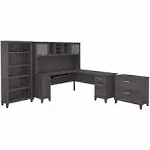 Bush Furniture Somerset 72W L Shaped Desk with Hutch, Lateral File Cabinet and Bookcase in Storm Gray