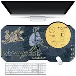 BelugaDesign Space Desk Pad | Voyager Spaceship Moon Galaxy Science SciFi Nerdy Mouse Pad | Large Gray Gold Keyboard Laptop Gaming Mousepad | Machine Washable Non-Slip Desk Blotter Protector Mat