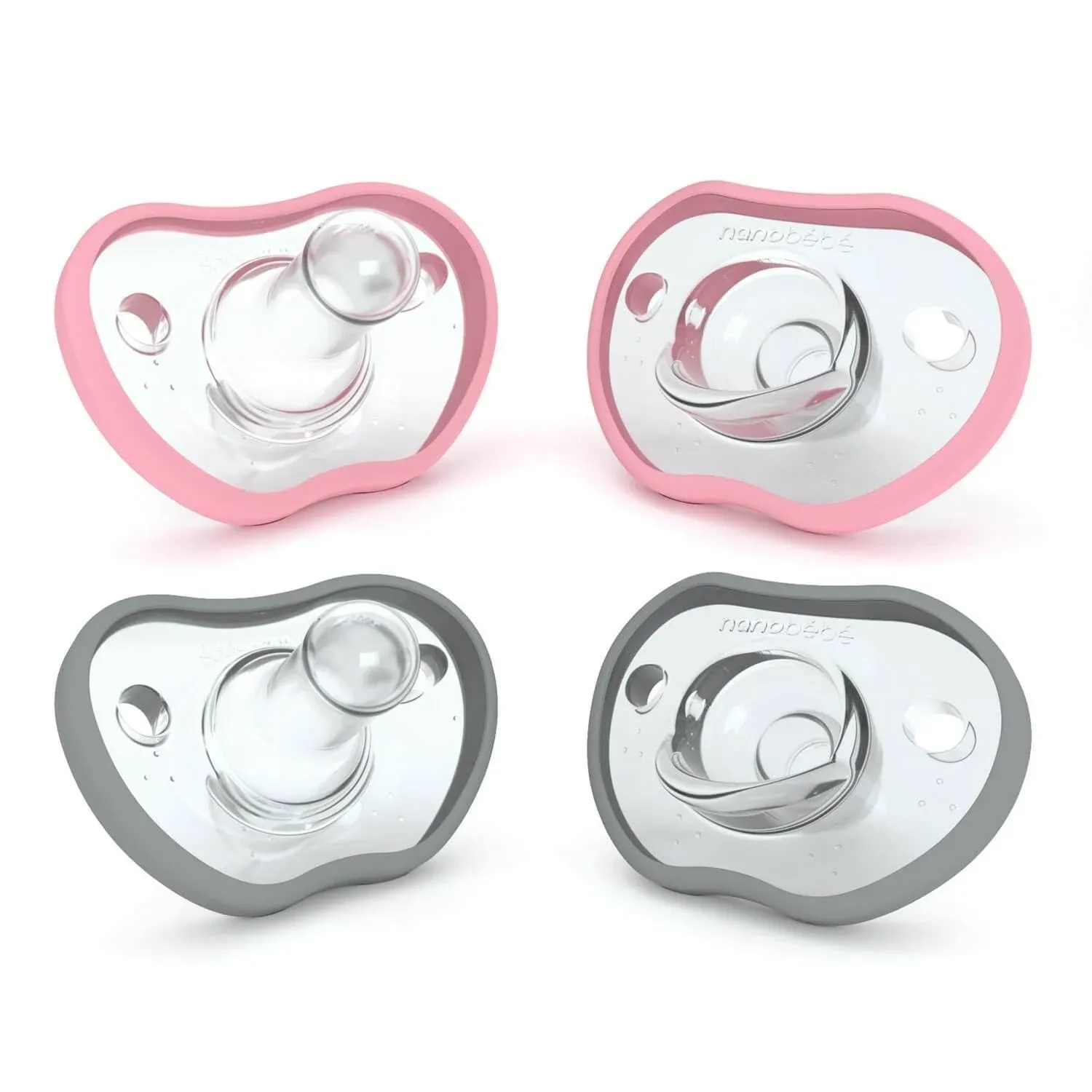 Flexy Pacifiers Pink-Grey / 0-3 Months / 4-Pack