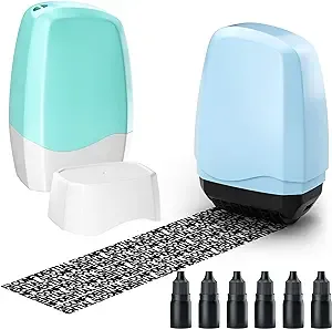 Identity Theft Protection Roller Stamp, KOEYLE 2 Pack Confidential Roller Stamp with 6 Pack Refills Ink, Identity Protection Roller Stamps for ID Theft Security and Personal Privacy Stamp(Blue&Green)