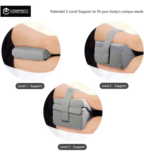 Knee Pillow w/Strap - New 3-Level Contour Memory Foam Leg Separator & Side Sleeper Design, Large to Small Support & Hip Alignment for Lower Back, Joint, Nerve, Sciatica & Pregnancy Pain Relief