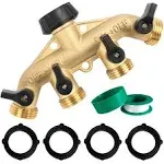 Hourleey Brass 4 Way Heavy Duty Garden Hose Splitter, Water Hose Splitter for 3/4" Hose Connector, Hose Faucet Splitter Hose SPI