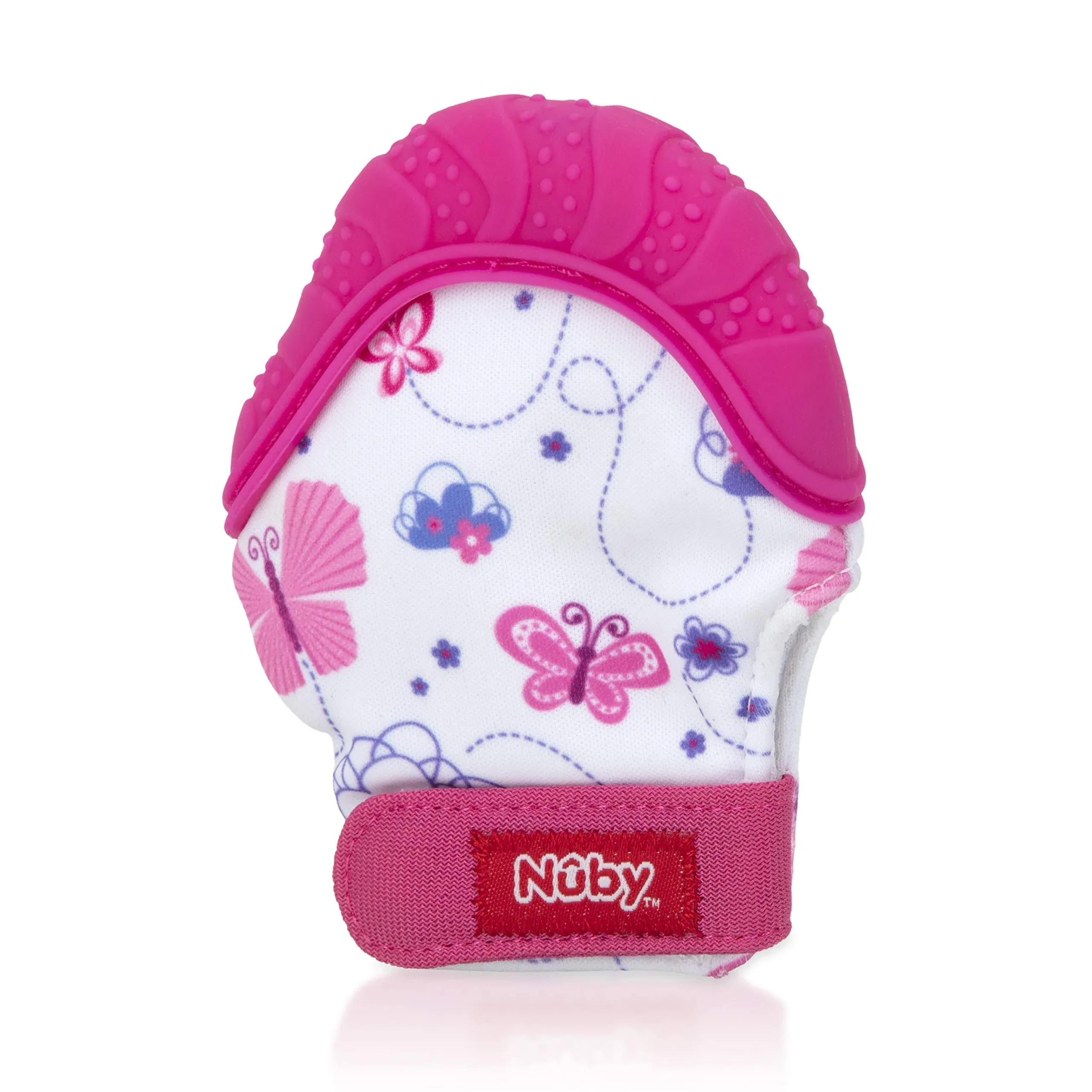 Nuby Soothing Teething Mitten with Hygienic Travel Bag, Pink.