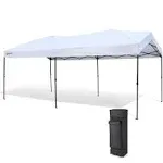 ARROWHEAD OUTDOOR 10’x20’ Pop-Up Canopy & Instant Shelter, Water & UV Resistant 300D Fabric Construction, Adjustable Height, Wheeled Carry Bag, Guide Rope & Stakes Included, White v2 (New) (KGS0390U)