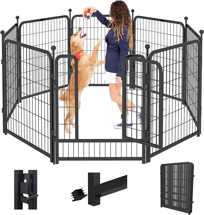 Jhsomdr Dog Playpen Indoor 40 inch 8 Panels Dog Fence Outdoor for Yard, Heavy Duty Metal Dog Pens Outside Portable Pet Puppy Playpen with Door for