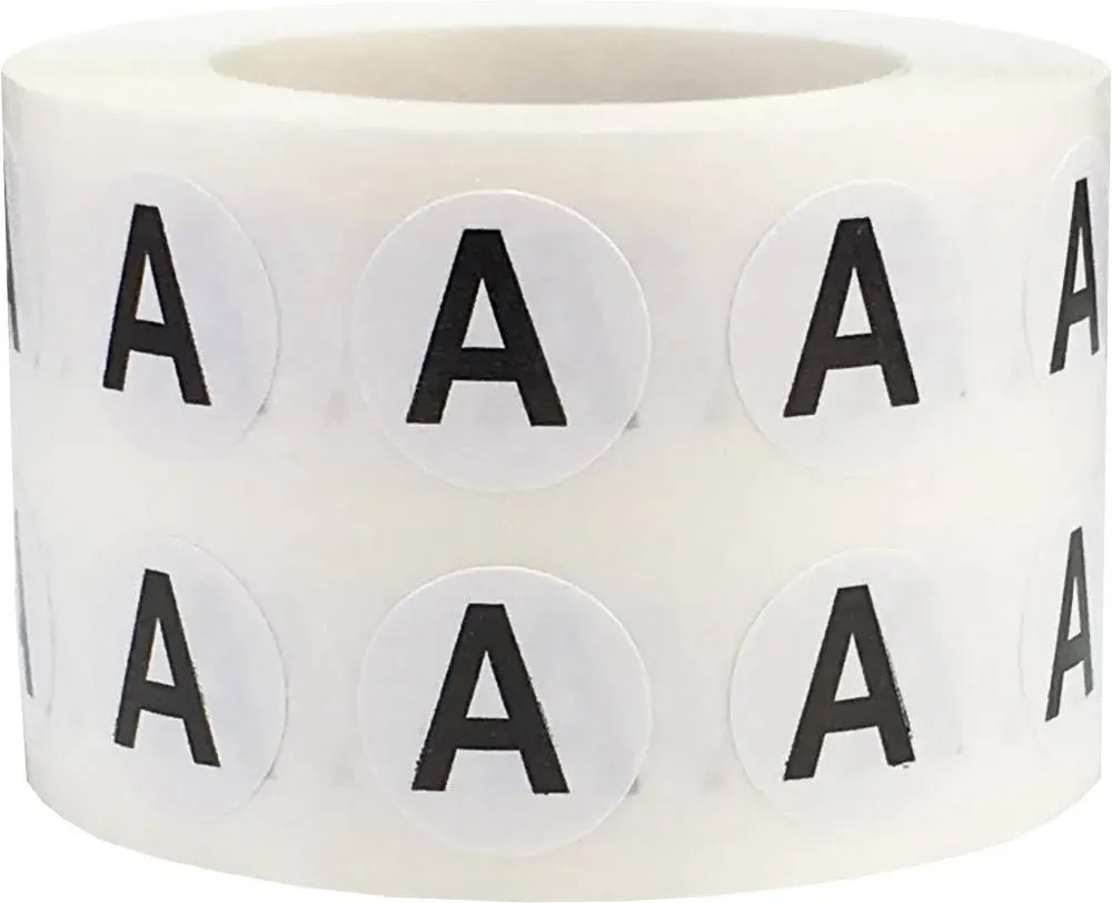 Letter A Inventory Labels .13cm Round Circle Dots 1,000 Adhesive Stickers