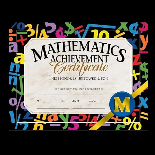 Flipside Products Mathematic Achievement Certificate, Math Recognition, Student Award, Incentive, 8.5" x 11", 30 Per Pack, 5 Packs