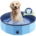 Eooqi Shop Foldable Dog Bath Swimming Pool Plastic Kiddie Pool Professional Tub Collapsible Grooming Bathtub for Pets Kids Baby and Toddler, 32 x 8 Inches