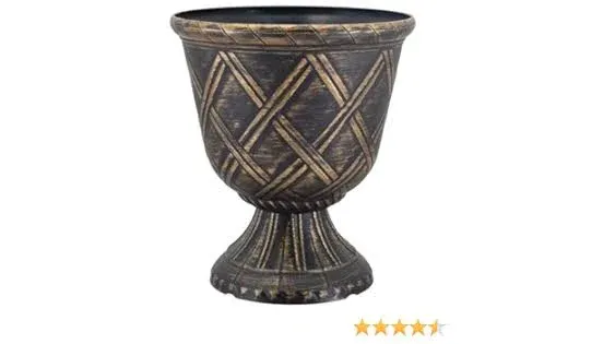 Arcadia Garden Products PL60GD Lattice Plastic Garden Urn, Classic Decorative Garden Pot Planter for Indoor and Outdoor Plants, Gold