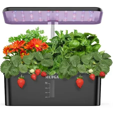 MUFGA 12 Pods Hydroponics Growing System, Indoor Garden with LED Grow Light, Plants Germination Kit, Mini Herb Garden with Pump System, Height Adjustable (No Seed)