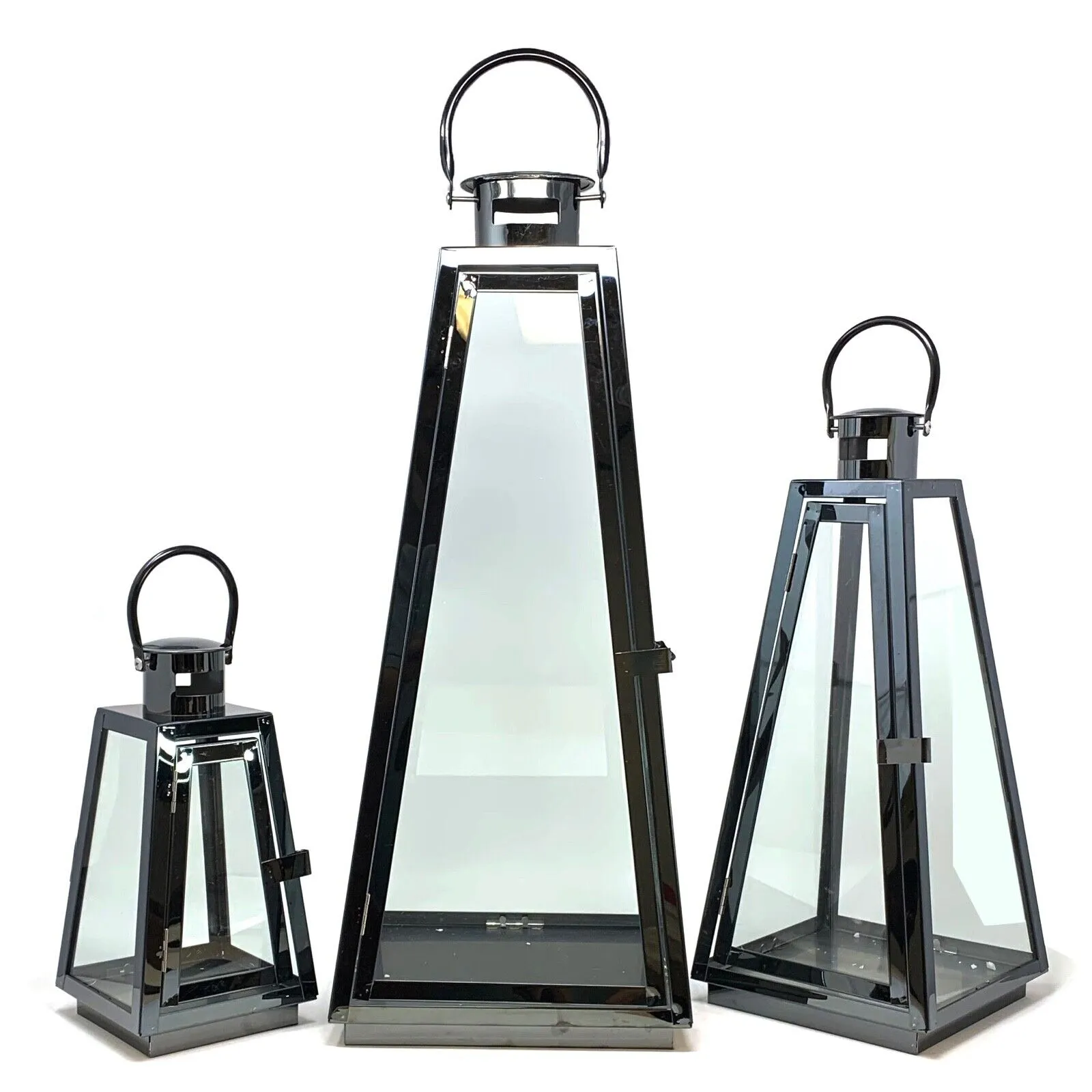 Allgala 3-PC Set Jumbo Luxury Modern Indoor/Outdoor Hurricane Candle Lantern Set