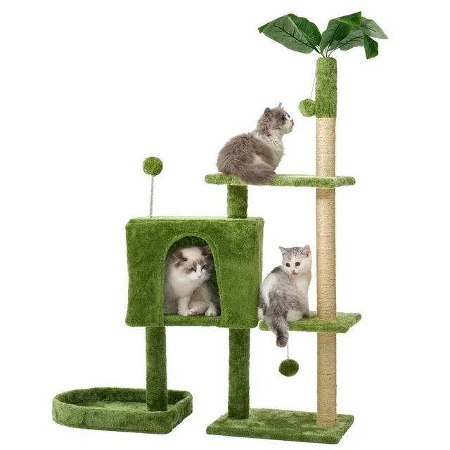 Mudie Cat Tree,52in Cat Tower for Indoor Cats, Cat Tree with Scratching Posts Plush Perch Stand, Cat Condo with Funny Toys Kittens Pet Play House,Green