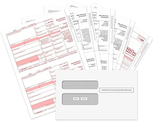 1099 MISC Forms 2024, 4 Part Tax Forms Kit, 25 Vendor Kit of Laser Forms Designed for QuickBooks and Accounting Software, 25 Self Seal Envelopes Included