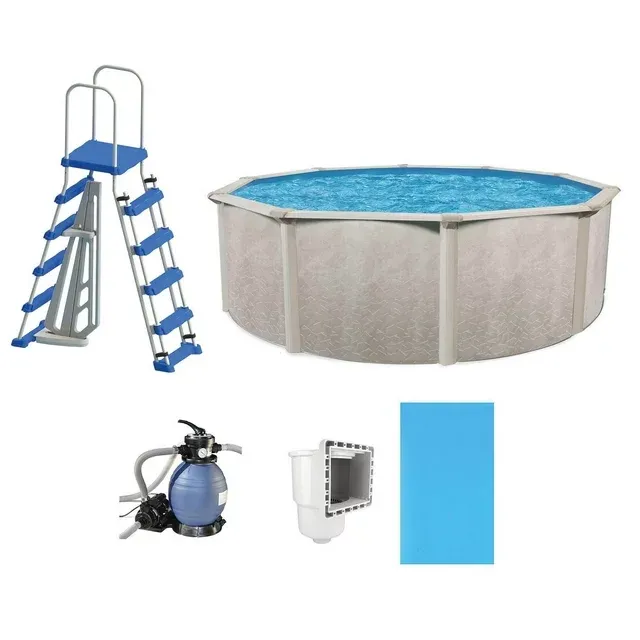 Aquarian 15-ft x 15-ft x 4.33-in Steel Wall Panels Round Above-Ground Pool with Filter Pump and Ladder