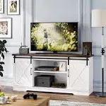 Whizmax Farmhouse TV Stand for 65 inch TV, Barn Doors and Shelves, White Modern TV Console Cabinet Furniture for Living Room