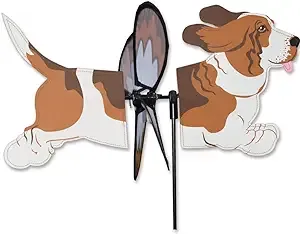 Petite Wind Spinner for Patio, Lawn, Garden | 100% Rain & UV Resistant Polyester - Aerodynamic, Sturdy Long Lasting Dog Wind Spinner (Basset Hound)