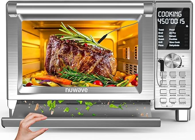 NuWave Bravo XL Pro Air Fryer Toaster Oven, Improved 100% Super Convection, Quicker & Crispier Results, 100 Presets, Multi-layer Even Cooking, 50