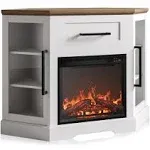 Belleze Dale 43" Corner TV Stand with 18" Electric Fireplace Heater