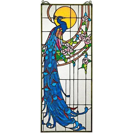 Design Toscano Stained Glass Panel -Peacock's Sunset Stained Glass Window Hangings - Window Treatments, 10.00" x 0.50"