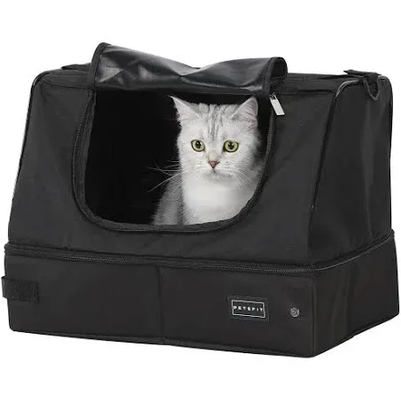 PETSFIT Portable Cat Litter Box - Removable 2-Layer Leak-Proof Lining, Scratch-Resistant Fabric with Sturdy Support Frame, Travel & Collapsible Cat Litter Box Black