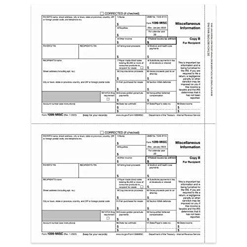 1099 MISC Forms 2024, 4 Part Tax Forms Kit, 25 Vendor Kit of Laser Forms Designed for QuickBooks and Accounting Software, 25 Self Seal Envelopes Included