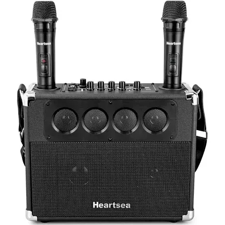 Heartsea Portable PA System with 2 Wireless Microphones for Adults, Bluetooth Karaoke Machine Rechargeable for Outdoor Party Singing, USB/SD Reader/TV/Computer/TWS