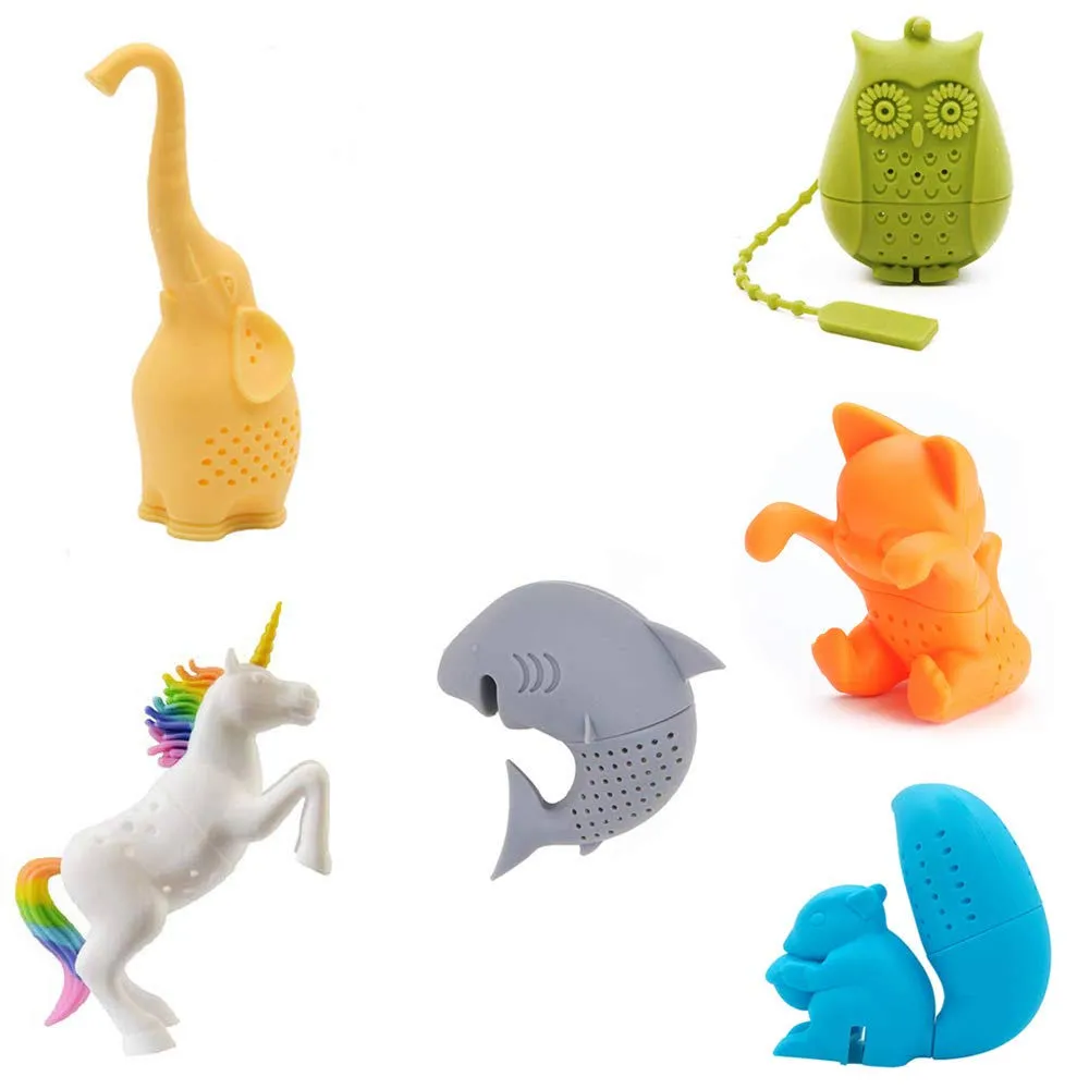 Cute Animal Silicone Tea Filters Tea Infuser Unicorn Shark Squirrel Cat Owl Elephant Tea Strainer Steeper-Ideal Gift for Tea Lovers (6PCS1)