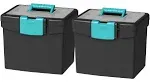 File Storage Box with XL Storage Lid, External Dimensions: 10.9" Length x 13.3" Width x 11" Height, 30 lb, Media Size Supported: Letter 8.50" x 11", Clamping Latch Closure, Plastic, Black, Teal