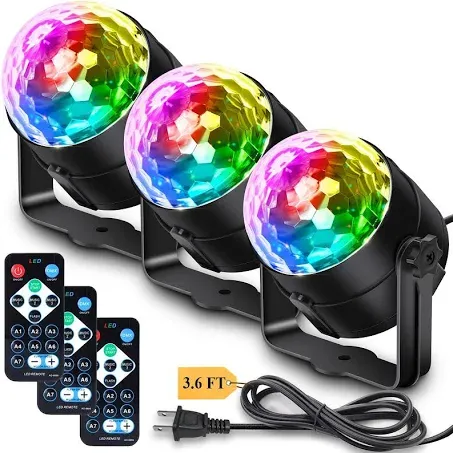 3-Pack Disco Ball Lights Sound Activated with Remote Control, 12 Modes Party Lights DJ Strobe Stage Light for Valentine’s Day Decorations Home Room Dance Parties Supplies Birthday Decorations