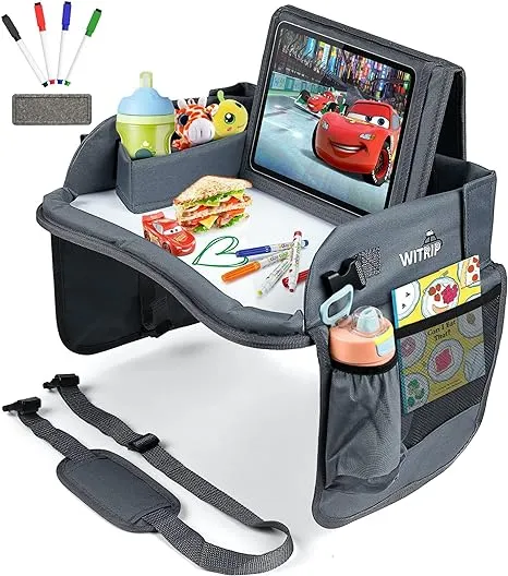 Baby Car Seat Travel Activity Tray Toddler Desk Portable 7 Compartments Grey