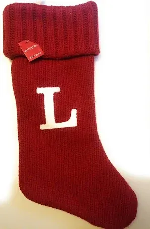 Wondershop Holiday Christmas Red Monogram Letter L Thick Knit Stocking Sock 19 Inches Mantel Decoration