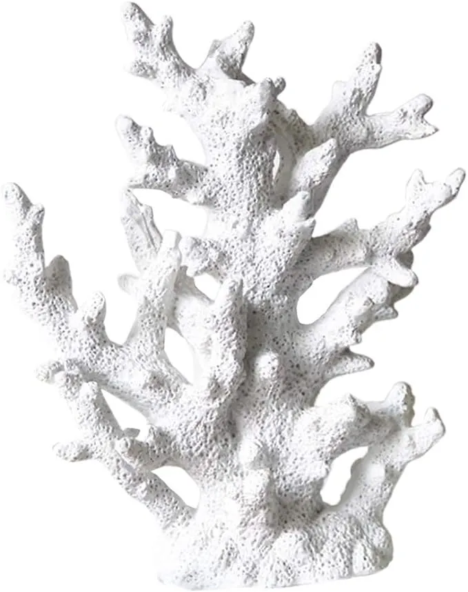 Taotenish Artificial Coral Ornament Underwater Sea Plants Decorations Craft Resin Aquarium Plants Coral Fish Tank Decorations - White