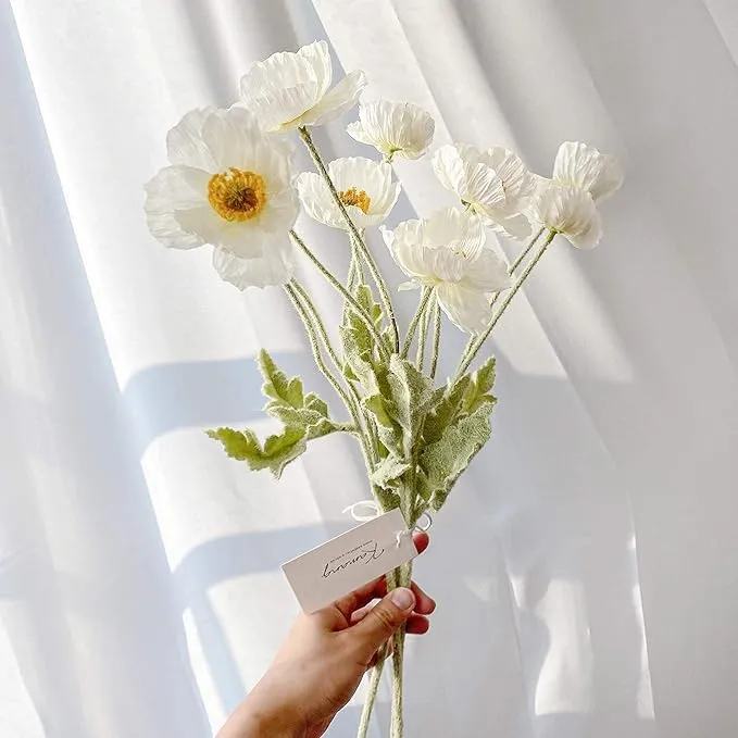 Kamang Artificial Poppy White Silk Flower (3 Stems) for Home Decor and Wedding. Real Touch White Fake Flower. White Flower Wedding Decor Bouquet